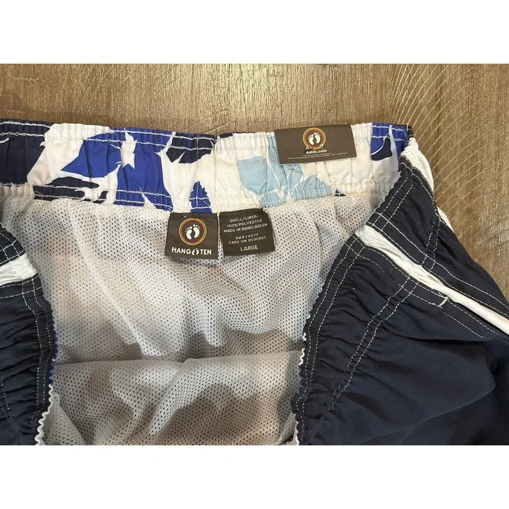 NWT Hang Ten Board Shorts Mens Size Large Navy White Stripe Mesh Draw String NEW